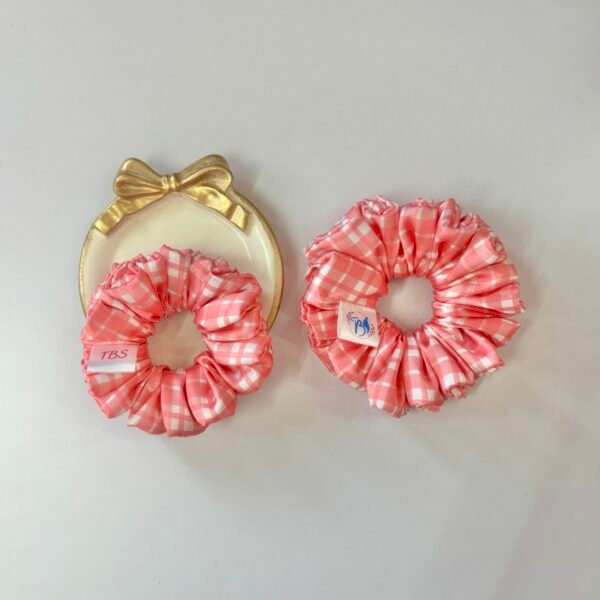 Pink Gingham - Premium Satin Scrunchie